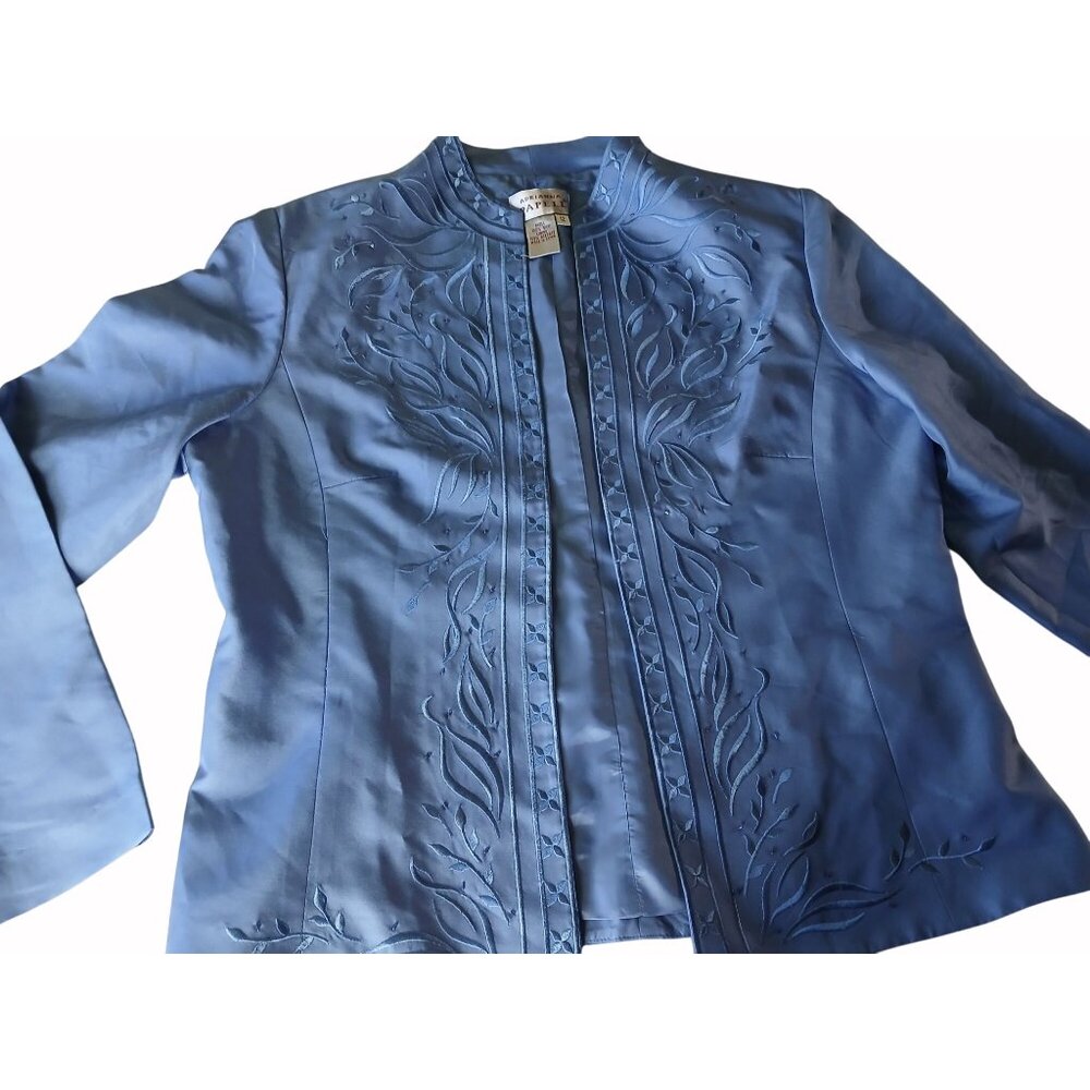 Adrianna Papell Blue Embroidered Silk Jacket Shell Size 12 Womens Embroidered - Picture 11 of 16